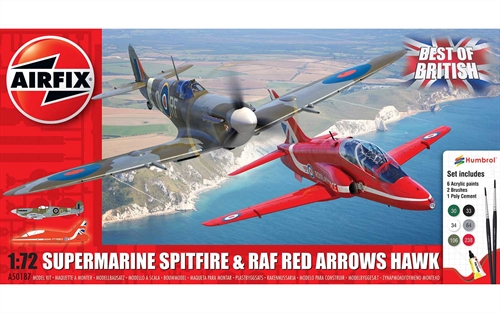 Airfix 172 Scale Plastic Kit Best of British - Supermarine Spitfire and RAF Red Arrows Hawk Gift Set - A50187